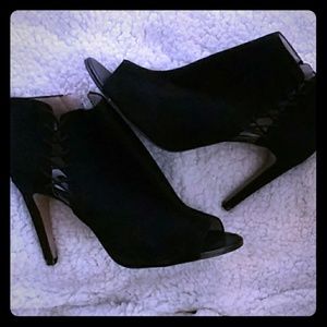 Black Suede Peeptoe Stiletto Heel